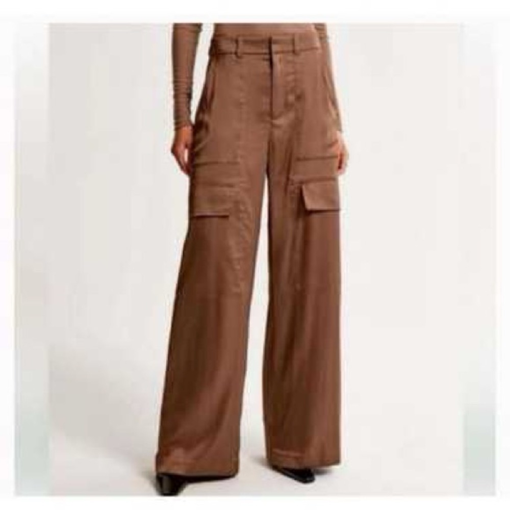 Abercrombie & Fitch x Nicole Benfield Elegant Brown Wide-Leg Pants